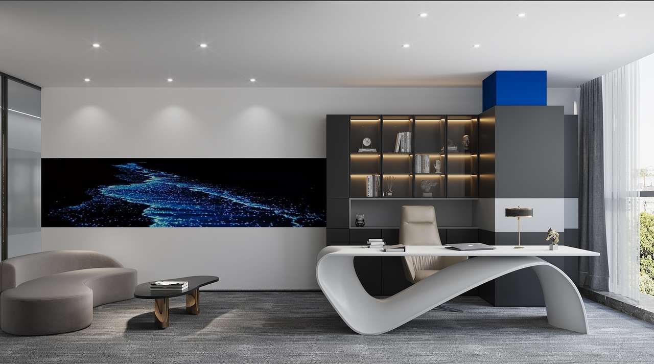 spot bureau bleu gris